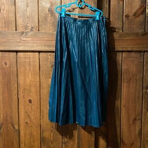 Darling Teal Blue Pleated Faux Leather Skirt